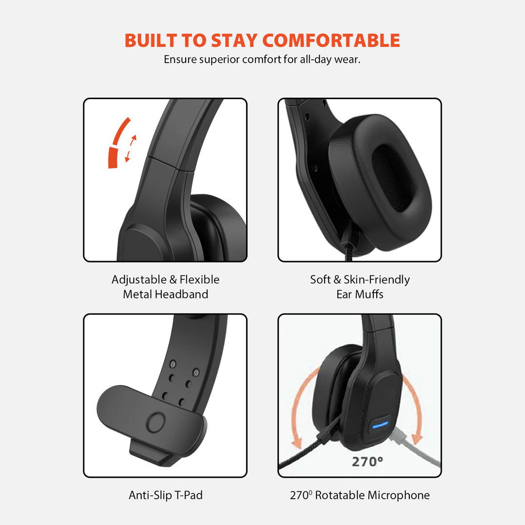 Audiocore 74452 Bluetooth Headset Headphone Noise Reduction Microphone Call CenterGoogle Siri Office Wireless