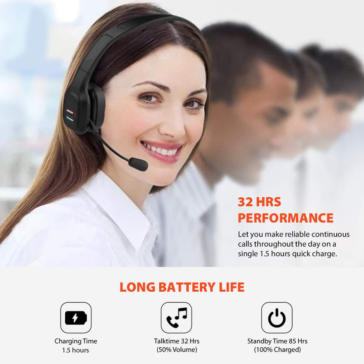 Audiocore 74452 Bluetooth-headset Hoofdtelefoon Ruisonderdrukking Microfoon CallcenterGoogle Siri Office Draadloos