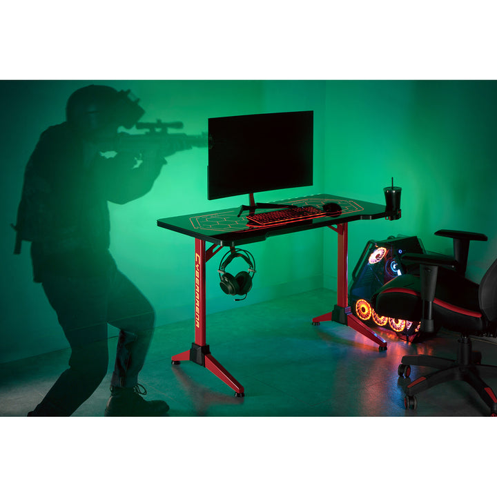 NanoRS RS163 Gaming Table With Adjustable RGB LED Backlight Drink Holder Headphone Holder Gaming Desk 120cm Computer Table