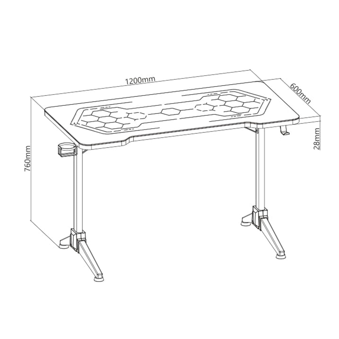 Gaming Tisch mit Verstellbarer RGB-LED-Hintergrundbeleuchtung Getränkehalter Kopfhörerhalter Gaming Schreibtisch 120cm Computertisch