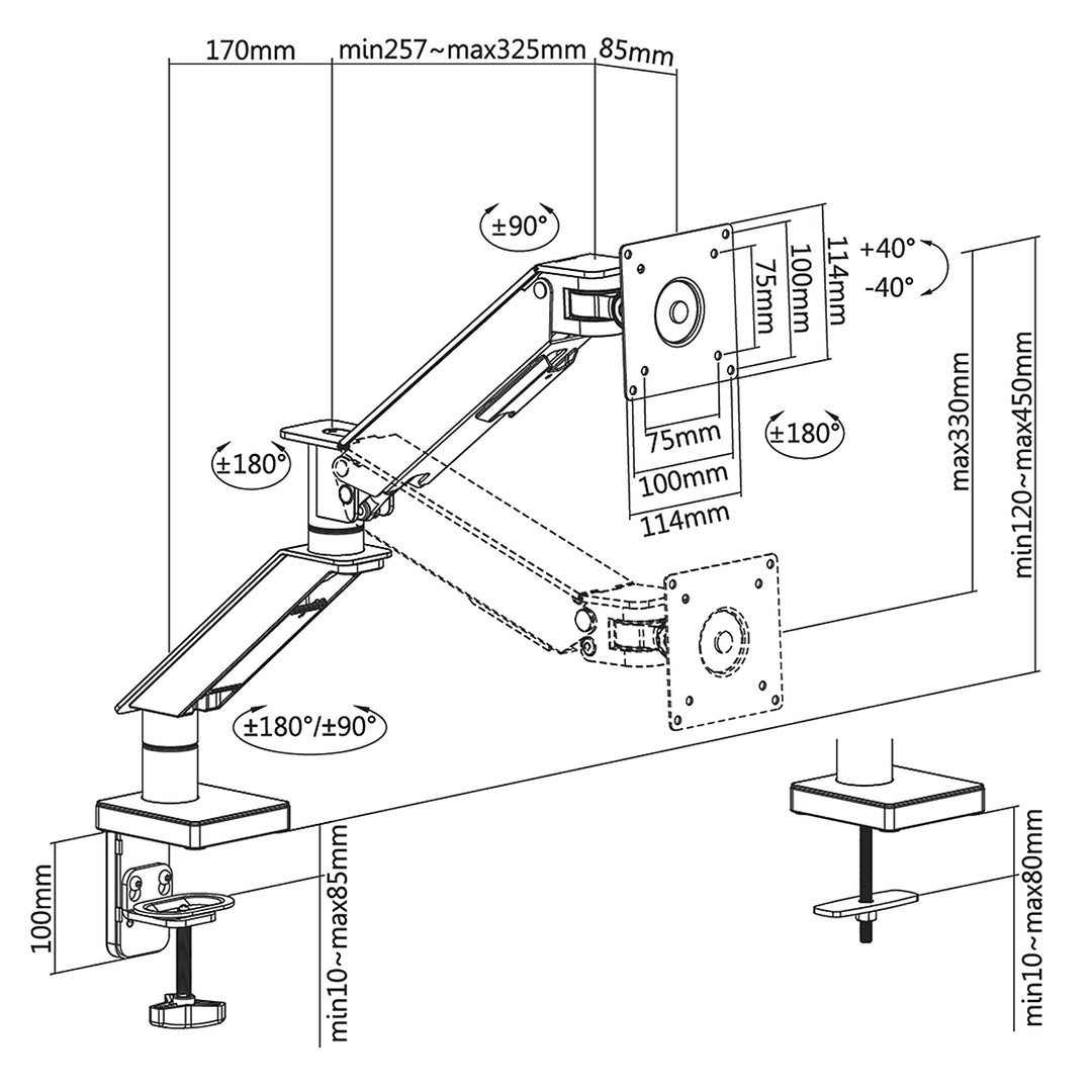 NanoRS Soporte para monitor LCD de juegos, 17-32", 8kg, vesa 75x75 y 100x100, doble brazo, RS162