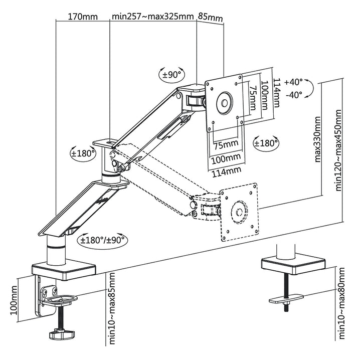 NanoRS Soporte para monitor LCD de juegos, 17-32", 8kg, vesa 75x75 y 100x100, doble brazo, RS162