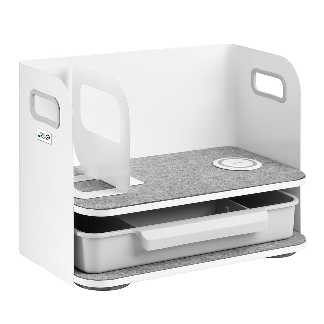 Organiseur de bureau avec tiroir et chargeur sans fil Ergo Office, blanc, max. 10kg, ER-441