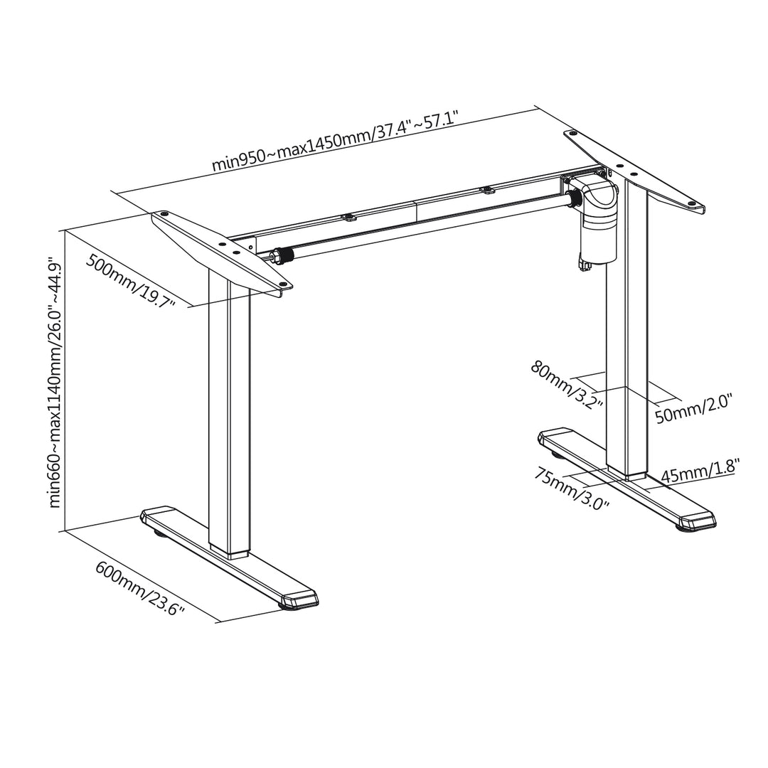 Ergo Office ER-443 Elektrisch bureau Hoogteverstelbaar max1160mm tot 80kg