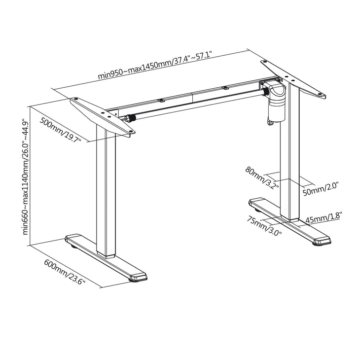 Ergo Office ER-443 Elektrisch bureau Hoogteverstelbaar max1160mm tot 80kg