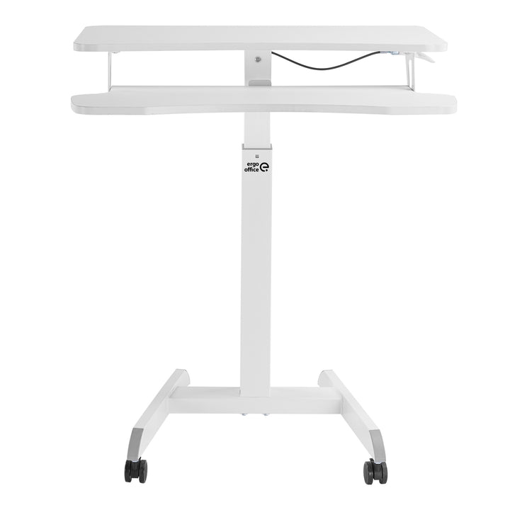 Ergo Office ER-444 In hoogte verstelbaar zit-sta bureau met wielen Werkstation met dubbel platform Belastbaar tot 8kg Gaslift Wit