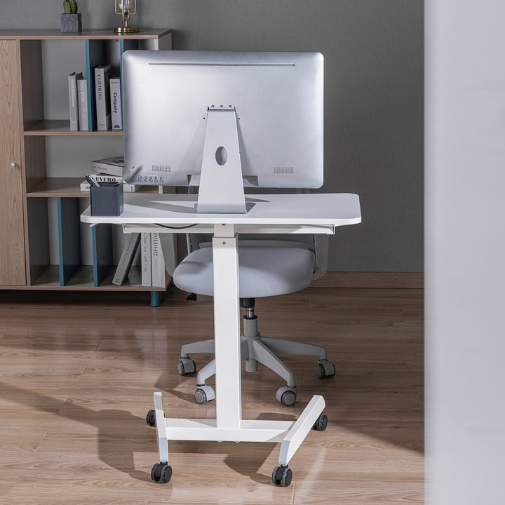 Ergo Office ER-444 In hoogte verstelbaar zit-sta bureau met wielen Werkstation met dubbel platform Belastbaar tot 8kg Gaslift Wit