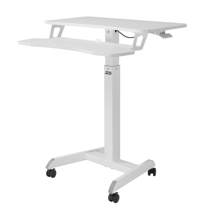 Ergo Office ER-444 In hoogte verstelbaar zit-sta bureau met wielen Werkstation met dubbel platform Belastbaar tot 8kg Gaslift Wit