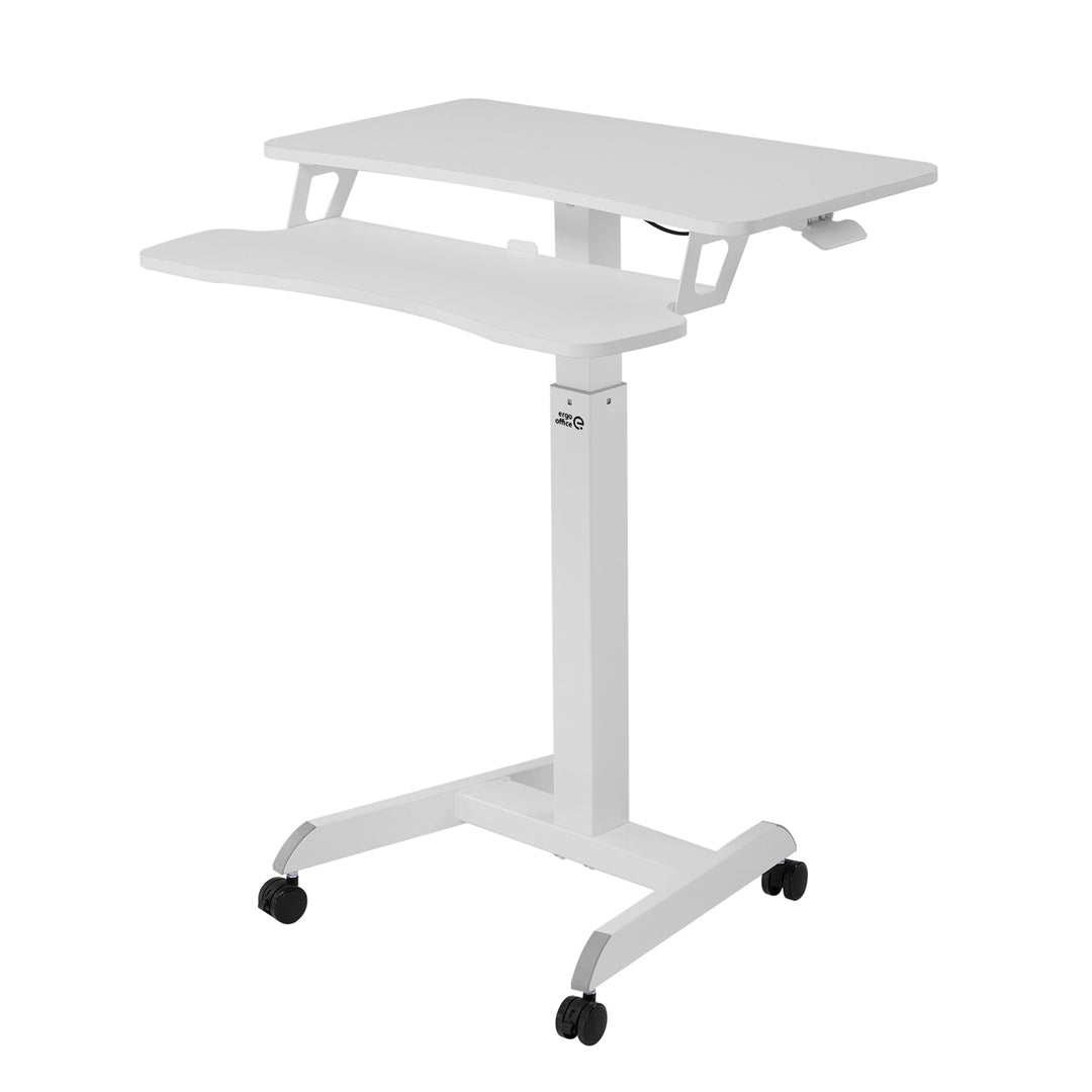 Ergo Office ER-444 In hoogte verstelbaar zit-sta bureau met wielen Werkstation met dubbel platform Belastbaar tot 8kg Gaslift Wit