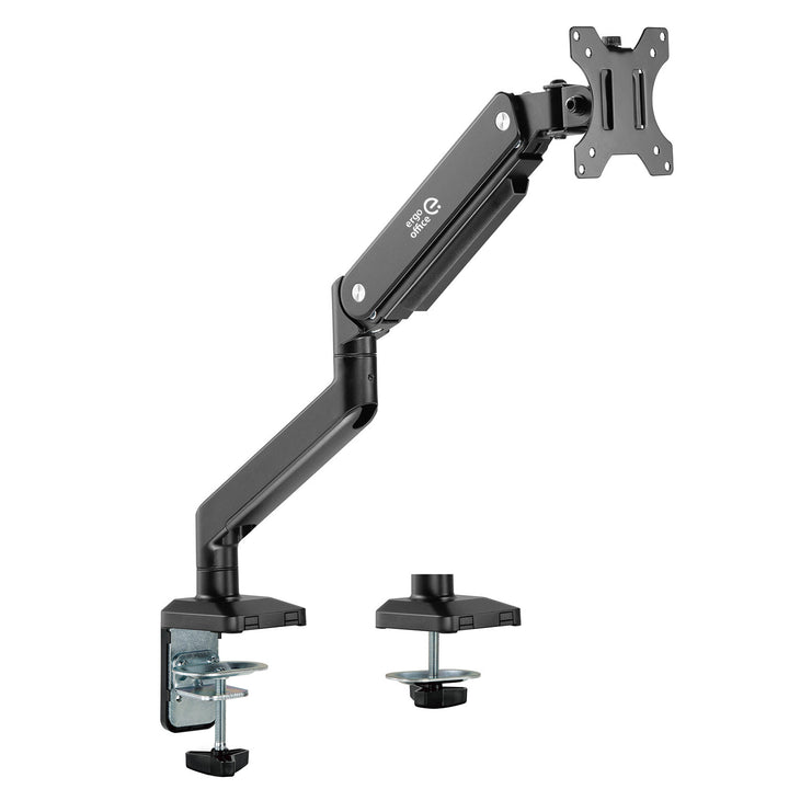 Ergo Office ER-445 1-Weg Monitorbeugel met gasveer 17-32 inch Dubbele arm tafelmontage Monitorarm Zwenkbaar Kantelbaar Draaibaar VESA 75 x 75 100 x 100 tot 15 kg Aluminium