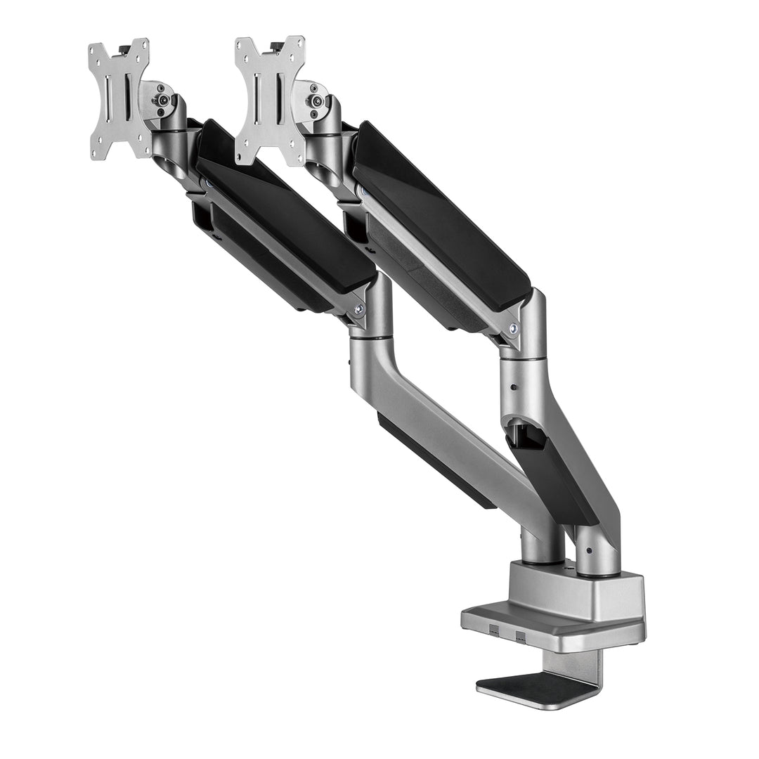 2-Fach Monitorhalterung mit Gasfeder Tischhalterung 17-35" Zoll Schwenkbar Neigbar Drehbar Höhenverstellbar Doppelarm VESA 75x75 100x100 bis 2x15kg