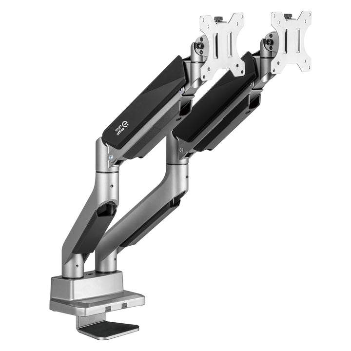 2-Fach Monitorhalterung mit Gasfeder Tischhalterung 17-35" Zoll Schwenkbar Neigbar Drehbar Höhenverstellbar Doppelarm VESA 75x75 100x100 bis 2x15kg