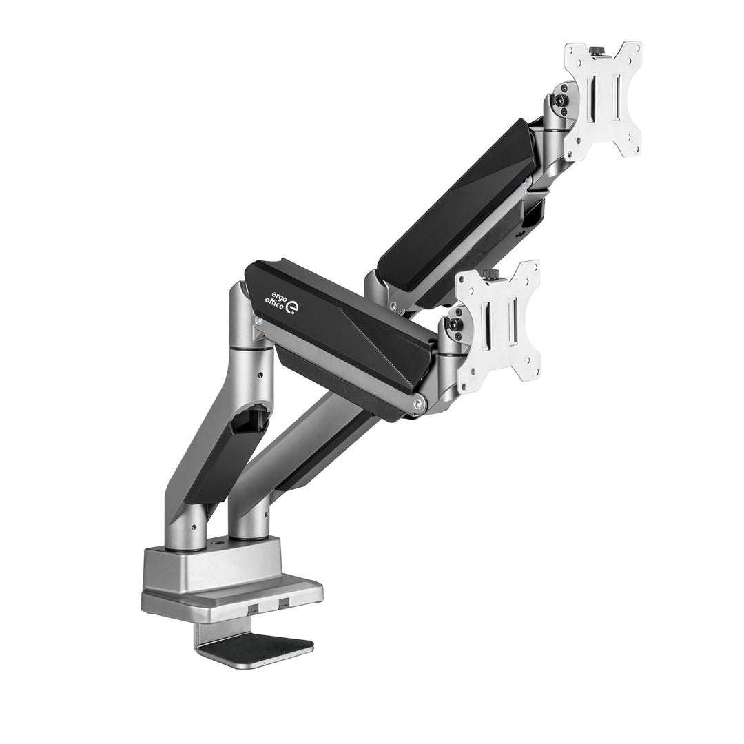 2-Fach Monitorhalterung mit Gasfeder Tischhalterung 17-35" Zoll Schwenkbar Neigbar Drehbar Höhenverstellbar Doppelarm VESA 75x75 100x100 bis 2x15kg