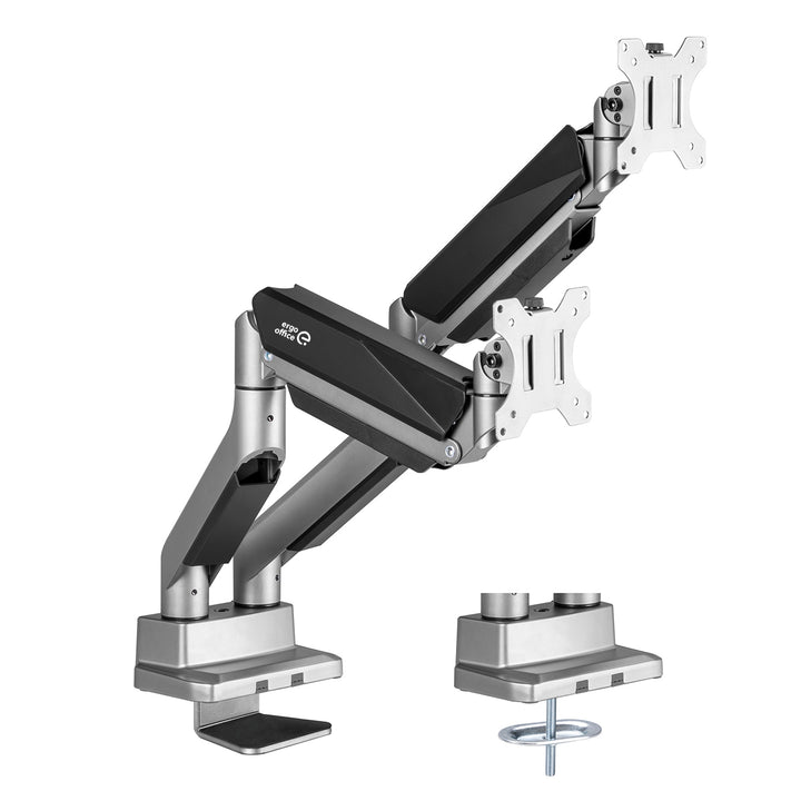 Soporte de monitor de 2 compartimentos con muelle de gas Soporte de mesa de 17-35" pulgadas Giratorio Inclinación Giro Ajustable en altura Doble brazo VESA 75x75 100x100 hasta 2x15kg