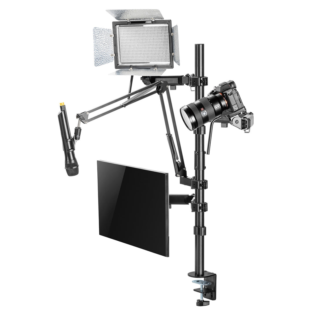 NanoRS RS164 All-in-one Studio Professional Table Mount for 17-32" Monitor, Microphone, Camera and Flood Light for Studio Tripod VESA 75x75 100x100