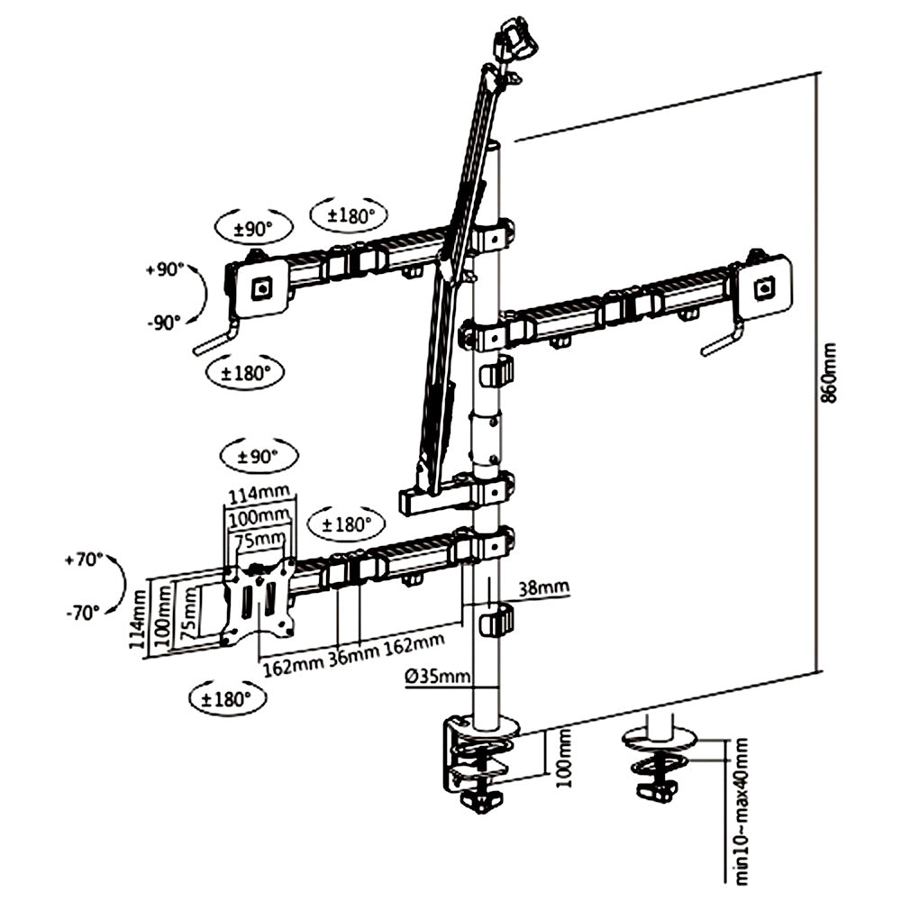 Studio tout-en-un Support de table professionnel pour écran 17-32", microphone, caméra et projecteur Support pour trépied de studioVESA 75x75 100x100