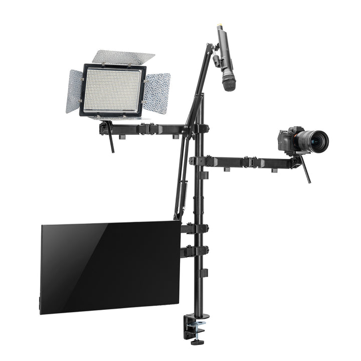 Studio tout-en-un Support de table professionnel pour écran 17-32", microphone, caméra et projecteur Support pour trépied de studioVESA 75x75 100x100