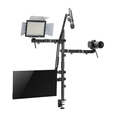 NanoRS RS164 Soporte de mesa profesional de estudio todo en uno para monitor de 17-32", micrófono, cámara y reflector para trípode de estudio VESA 75x75 100x100