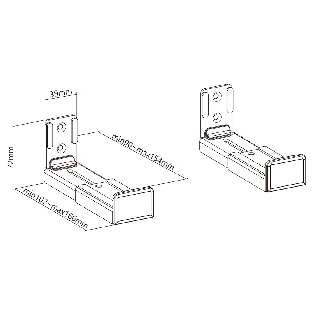 Universal-Soundbar-Halterung Wandhalter für Soundbar Lautsprecher Wandhalterung Halterung Wandmontage Box Befestigung Einstellbare Tiefe 90~154mm bis 15kg 2x Halterungen Paar