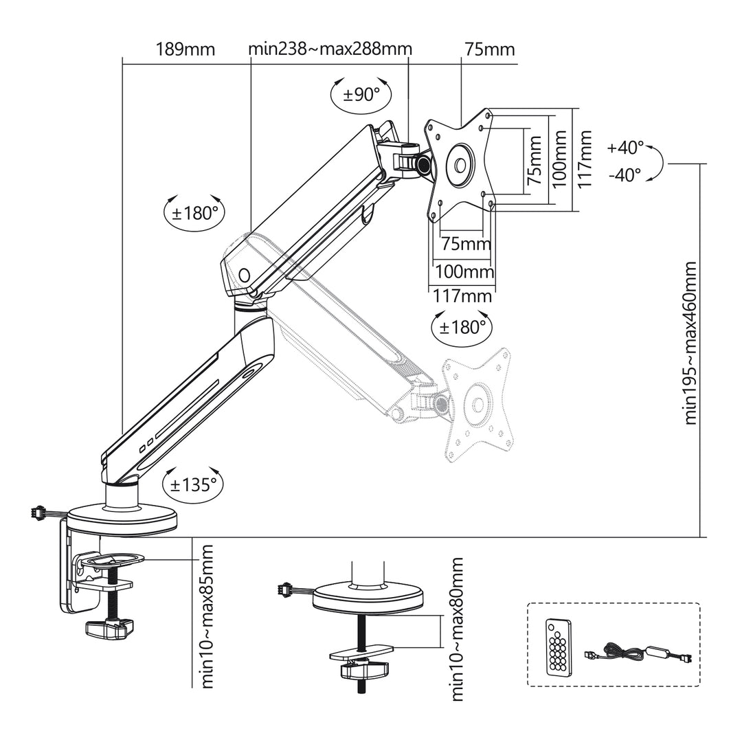 Support pour moniteur de jeu NanoRS, rétroéclairage LED RVB, 17-32", max. 9kg, VESA 75x75 / 100x100, RS165