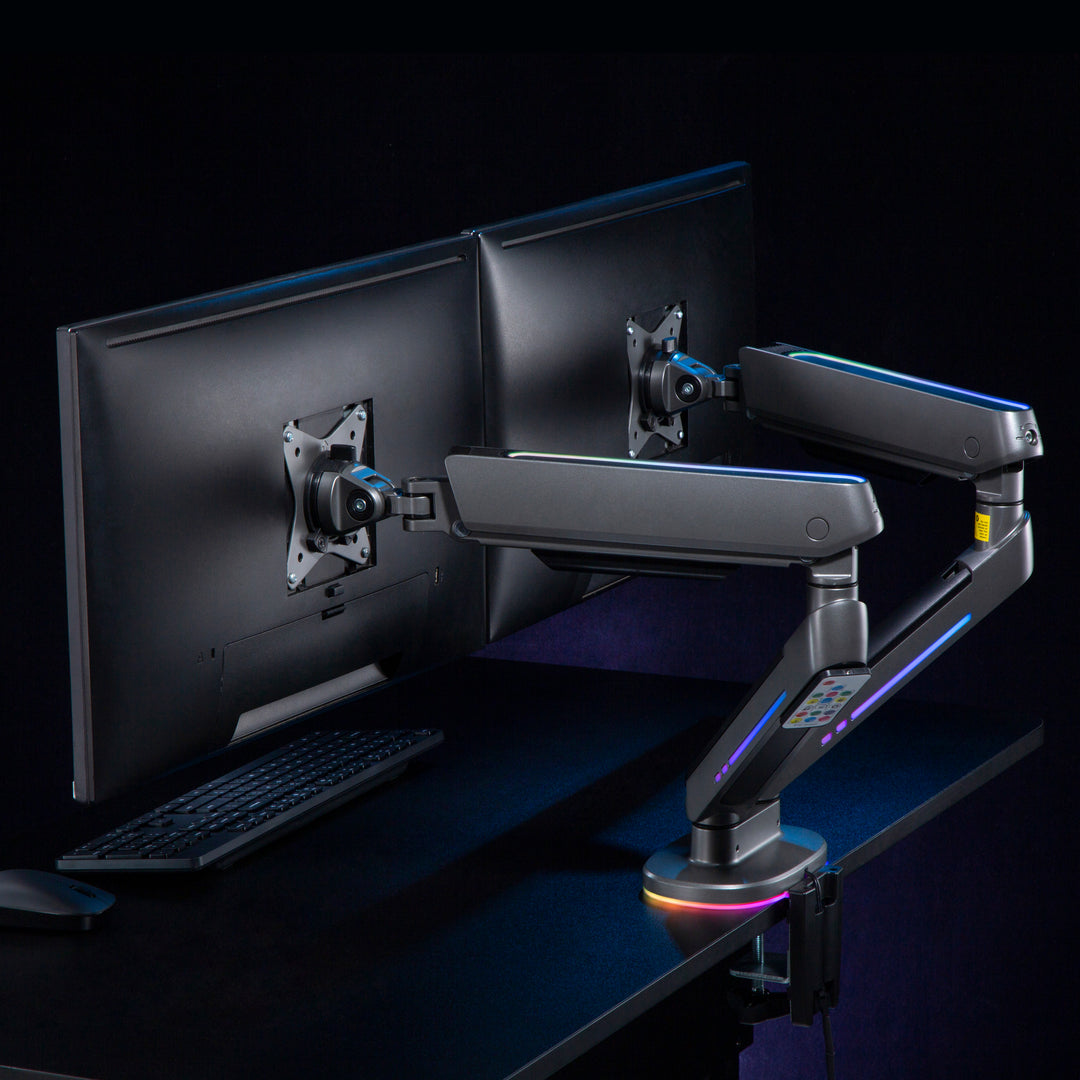 NanoRS 2-Fold Gaming Monitor Mount 17-32" with Adjustable RGB LED Lighting Desk Mount Height Adjustable Swivel Tilt Max. 9kg VESA 75x75 / 100x100