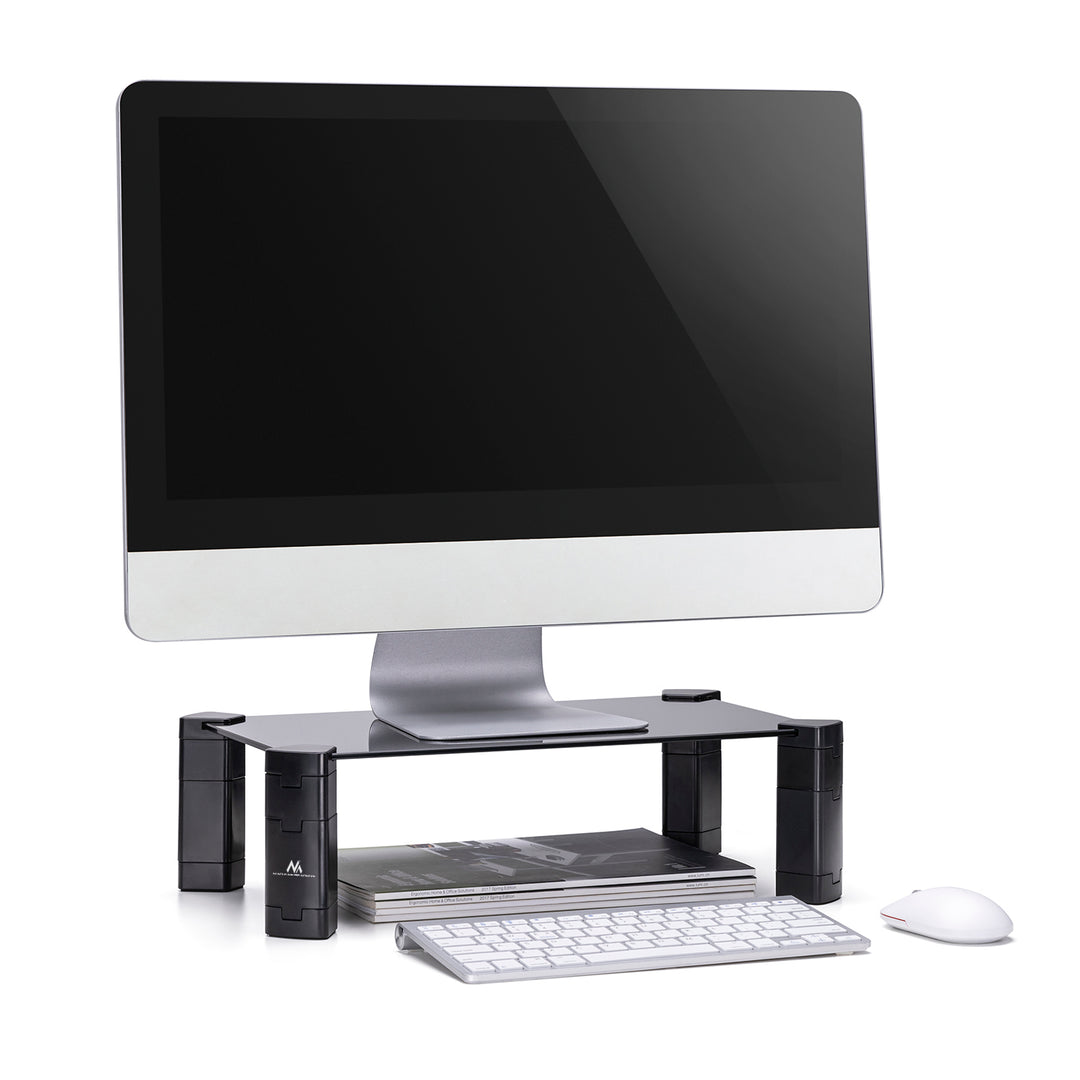 Maclean MC-934 Monitor Stand Height Adjustable Screen Stand Laptop Stand Tempered Glass Monitor Shelf Laptop Monitor Stand Up To Max. 20kg