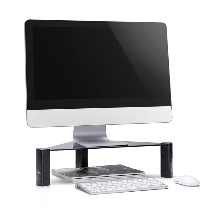 Maclean MC-935 Monitor Laptop Stand Corner Riser Shelf Tempered Glass Up To Max 20kg Triangular