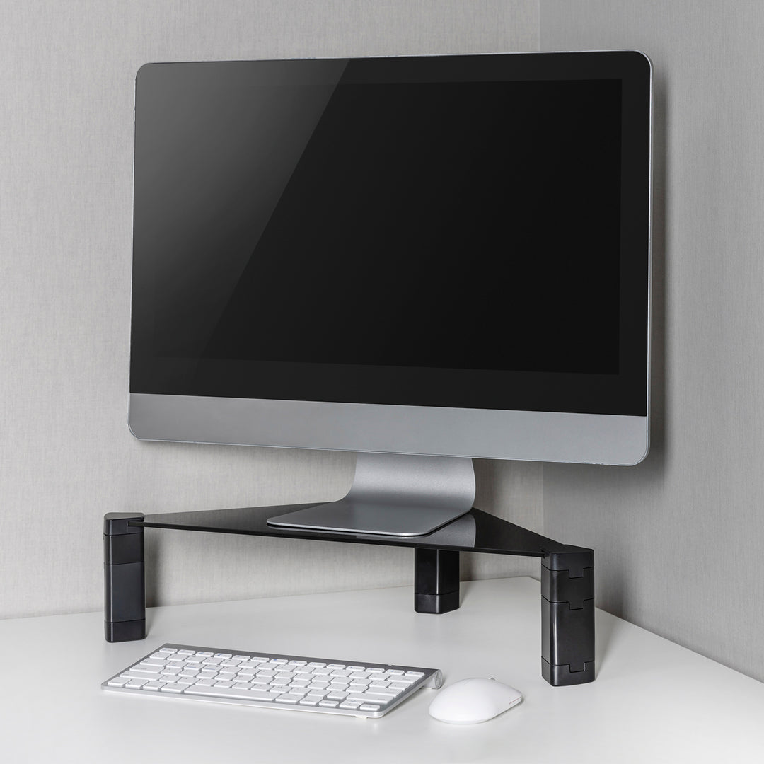 Maclean MC-935 Monitorstandaard Hoogteverstelbare Schermstandaard Laptopstandaard Hoekplankje Monitorverhoger van gehard glas Laptop Monitorstandaard tot max. 20kg Driehoekig