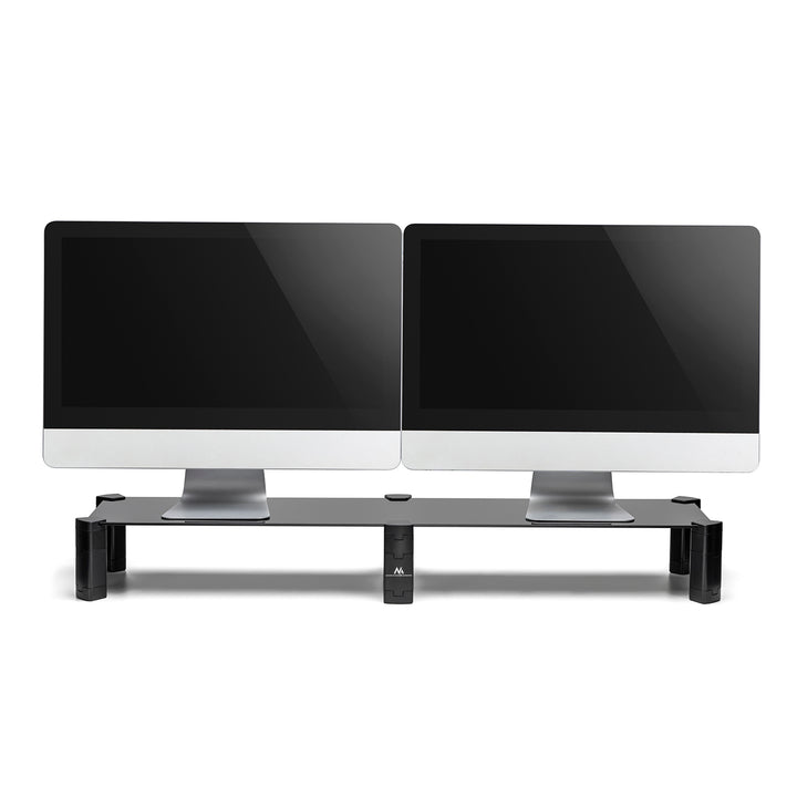 Maclean MC-936 Dual Monitor Stand In hoogte verstelbare Laptopstandaard voor 2 monitoren Gehard glas Monitorverhoger Laptopmonitorstandaard tot 20kg