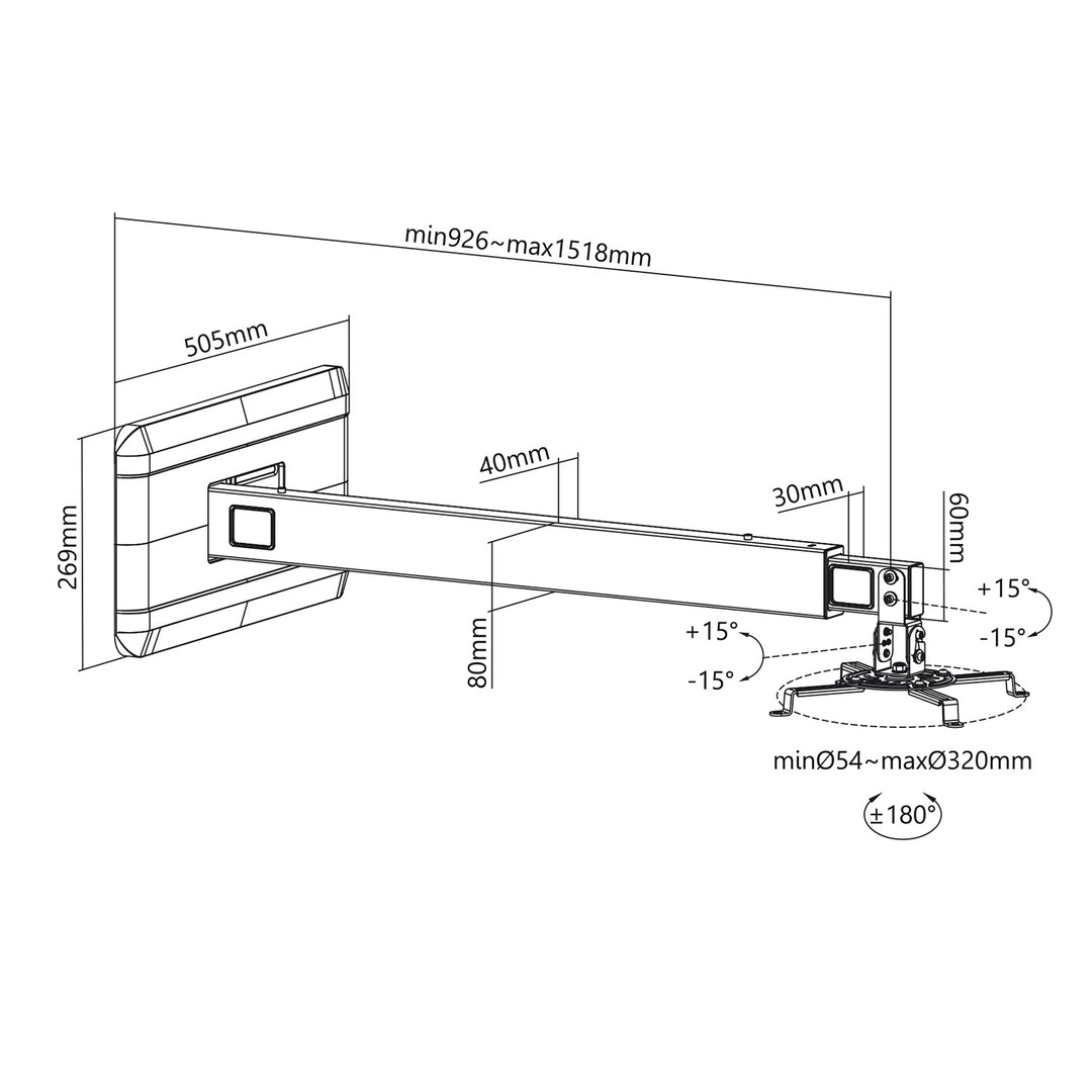 Support pour vidéoprojecteur à courte distance Support mural Guide-câble Rotation 360° Support universel pour vidéoprojecteur jusqu'à 15kg