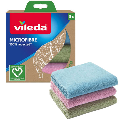 Vileda 168310 Set of Vileda Multipurpose Cloths 3pcs 100% Microfibre, Recycled ECO