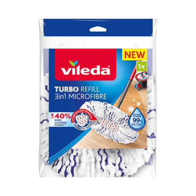 Vileda 167749 Vileda Turbo ricambio tampone ricarica in microfibra 3 in 1 40% più efficiente per Vileda Turbo Mop