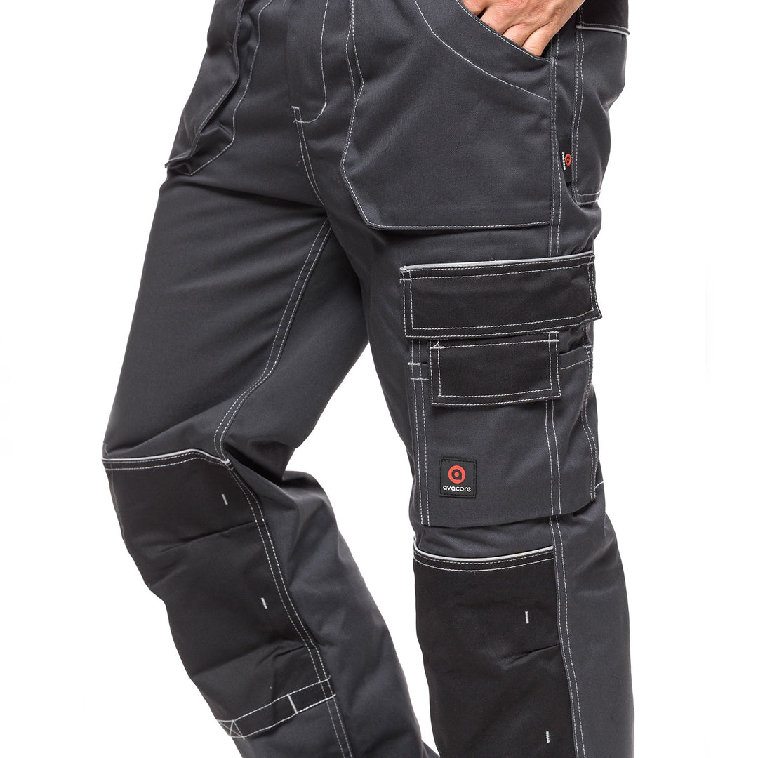 Pantalón de trabajo, pantalones de mecánico con bolsillos y rodillas reforzadas para hombre HELIOS GRIS-NEGRO Talla 48 (86-90)