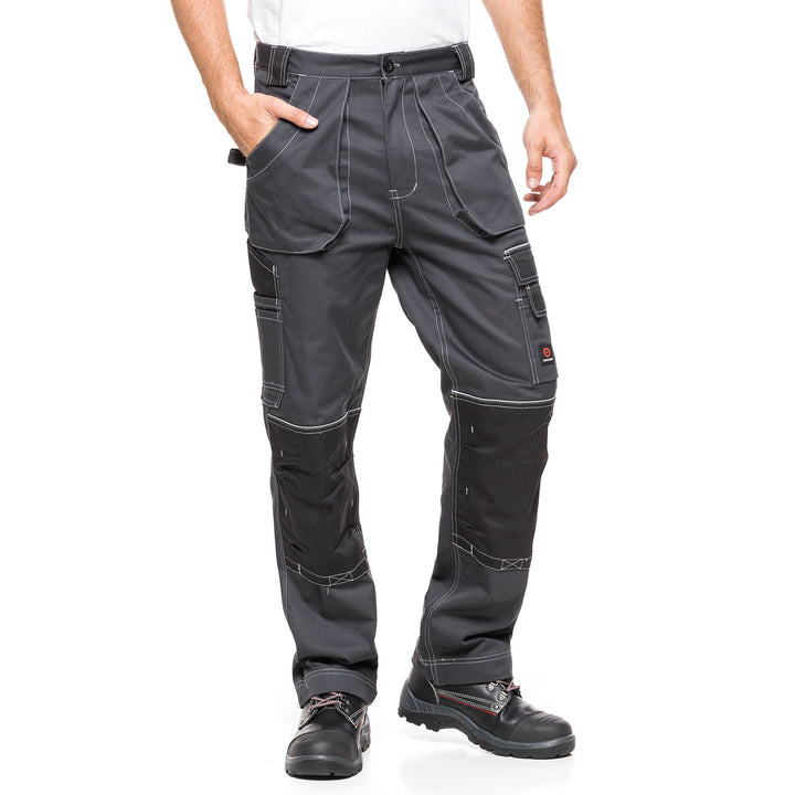 Pantalón de trabajo, pantalones de mecánico con bolsillos y rodillas reforzadas para hombre HELIOS GRIS-NEGRO Talla 48 (86-90)