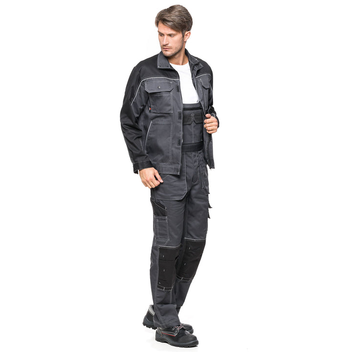 Helios Bib Pants Gray-Black, Size 54 (98-103) – Rugged and Comfortable Workwear for Superior Mobility and Durability