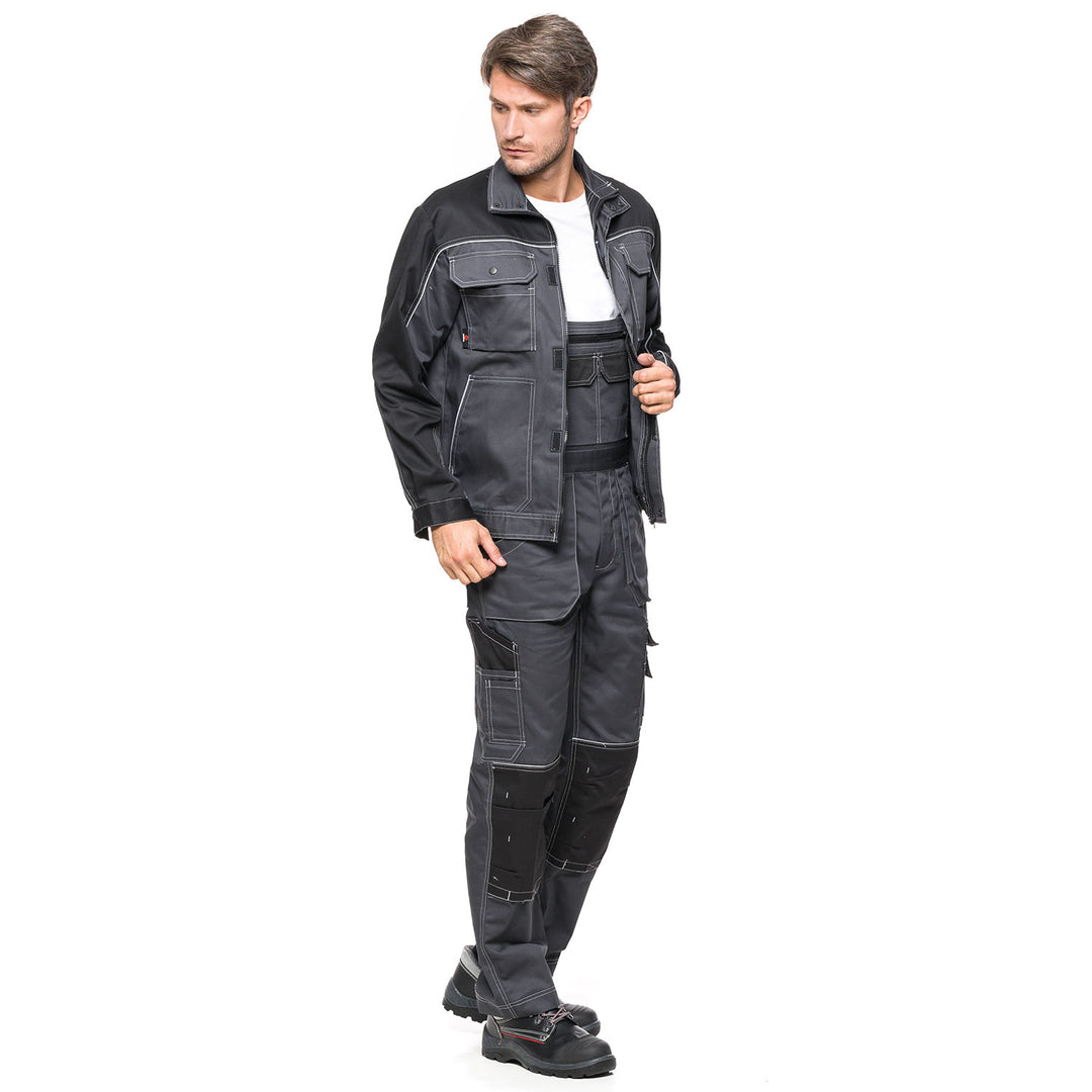 Helios Bib Pants Gray-Black, Size 56 (103-108) – Durable and Comfortable Workwear for Maximum Protection and Flexibility