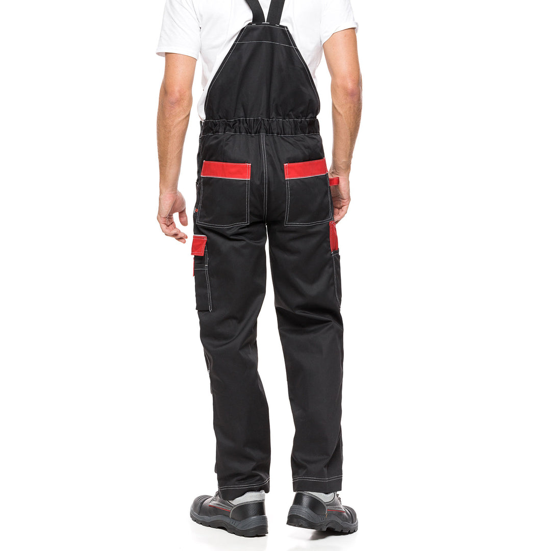 Helios Bib Pants Black and Red, Size 50 (90-94) – Durable and Functional Workwear with a Distinctive Design for Enhanced Comfort and Performance