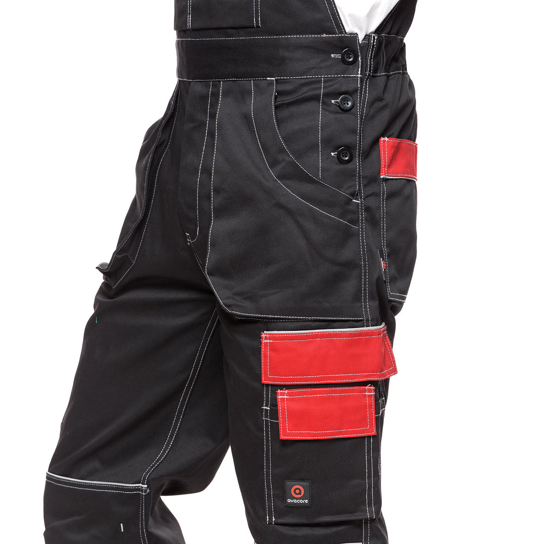 Helios Bib Pants Black and Red, Size 50 (90-94) – Durable and Functional Workwear with a Distinctive Design for Enhanced Comfort and Performance