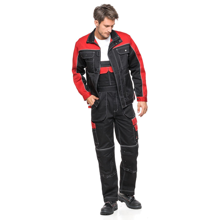 Peto con bolsillos multifuncionales pantalón de trabajo pantalón de hombre Negro/Rojo 280g/m²  50 (90-90)