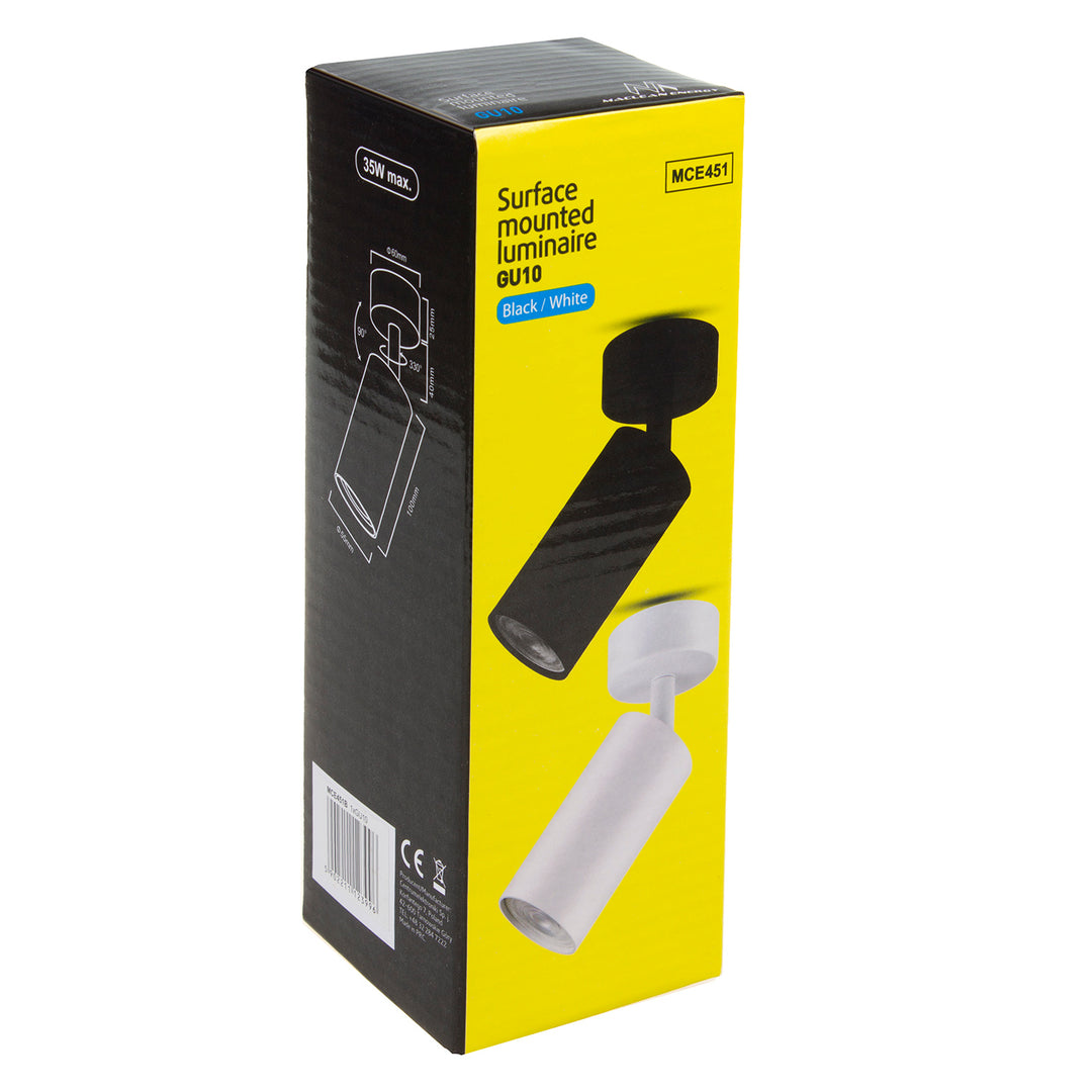 Deckenstrahler 1-Flammig 1x GU10 Fassung für LED & Halogen Leuchtmittel bis 35W Deckenleuchte Wandstrahler 55x100mm Drehbar Schwenkbar