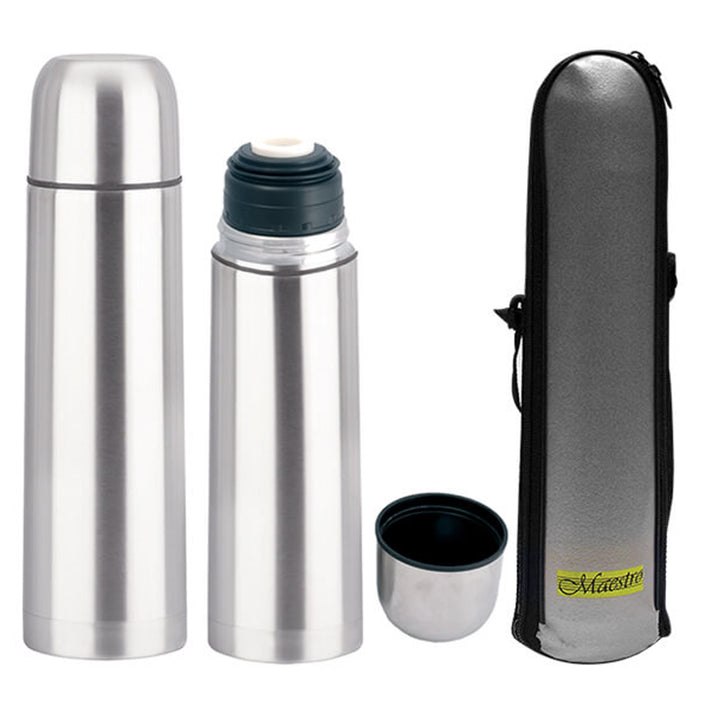 Bouteille isotherme thermos en acier inoxydable avec gobelet et sac de transport pour boissons chaudes ou froides (750ml)