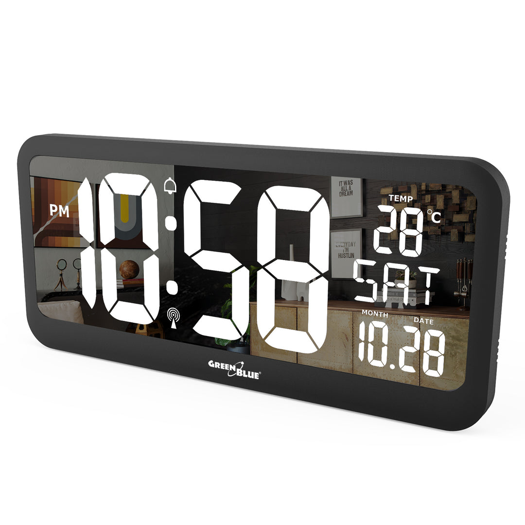 Digitale Uhr mit Temperatuursensor 37x17cm Große Wanduhr  Alarm LED Display Zum Aufstellen auf Einem Tisch oder Zum Aufhängen an der Wand Stromversorgung über Netzteil oder Batterien