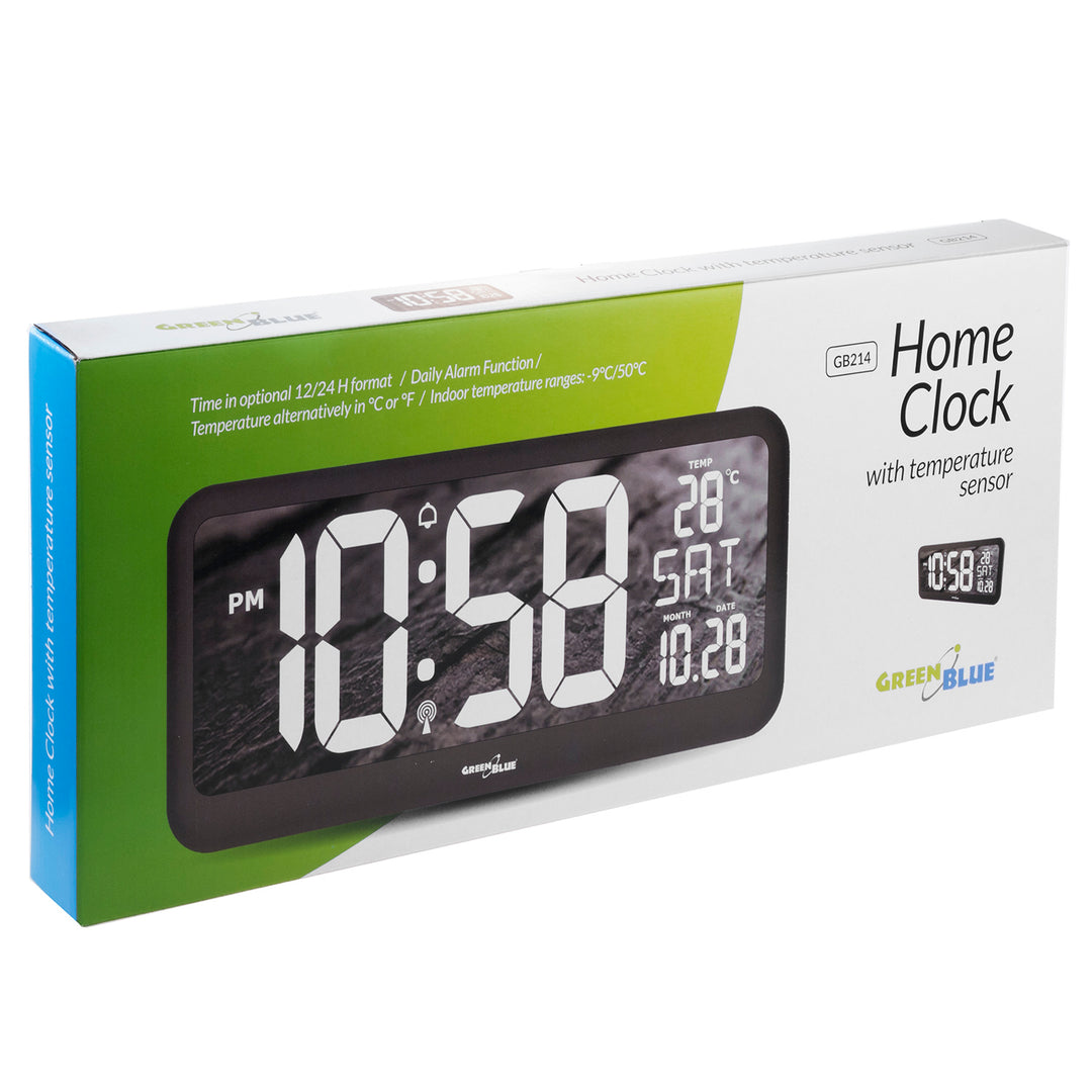 Reloj Digital Grande con Sensor de Temperatura Pantalla LED 37x17cm Alarma Reloj de Mesa o de Pared Alimentación por Cable o Pilas