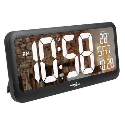 Grande horloge numérique MONTAGE MURAL avec capteur de température 37x17cm LCD moniteur Adaptateur secteur et alimentation par batterie