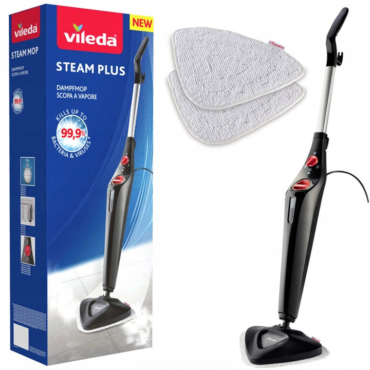 Vileda 168917 Steam Plus 3.0 Balai électrique à vapeur avec 2x tampons de rechange en microfibre, nettoyage de tapis