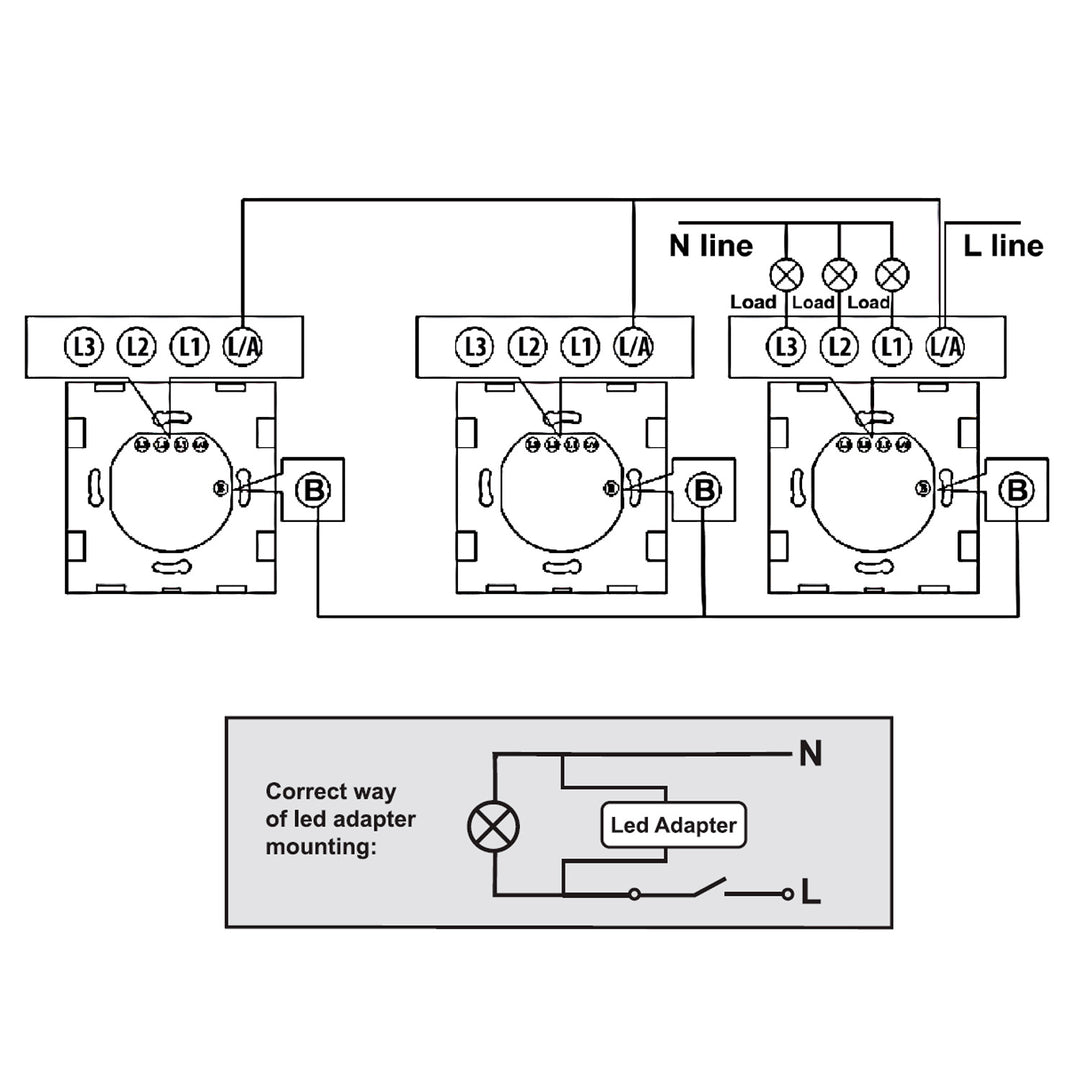 Maclean MCE712B Glass Touch Light Switch with LED Backlight Staircase 2-Gang 2-Way Black Square Button