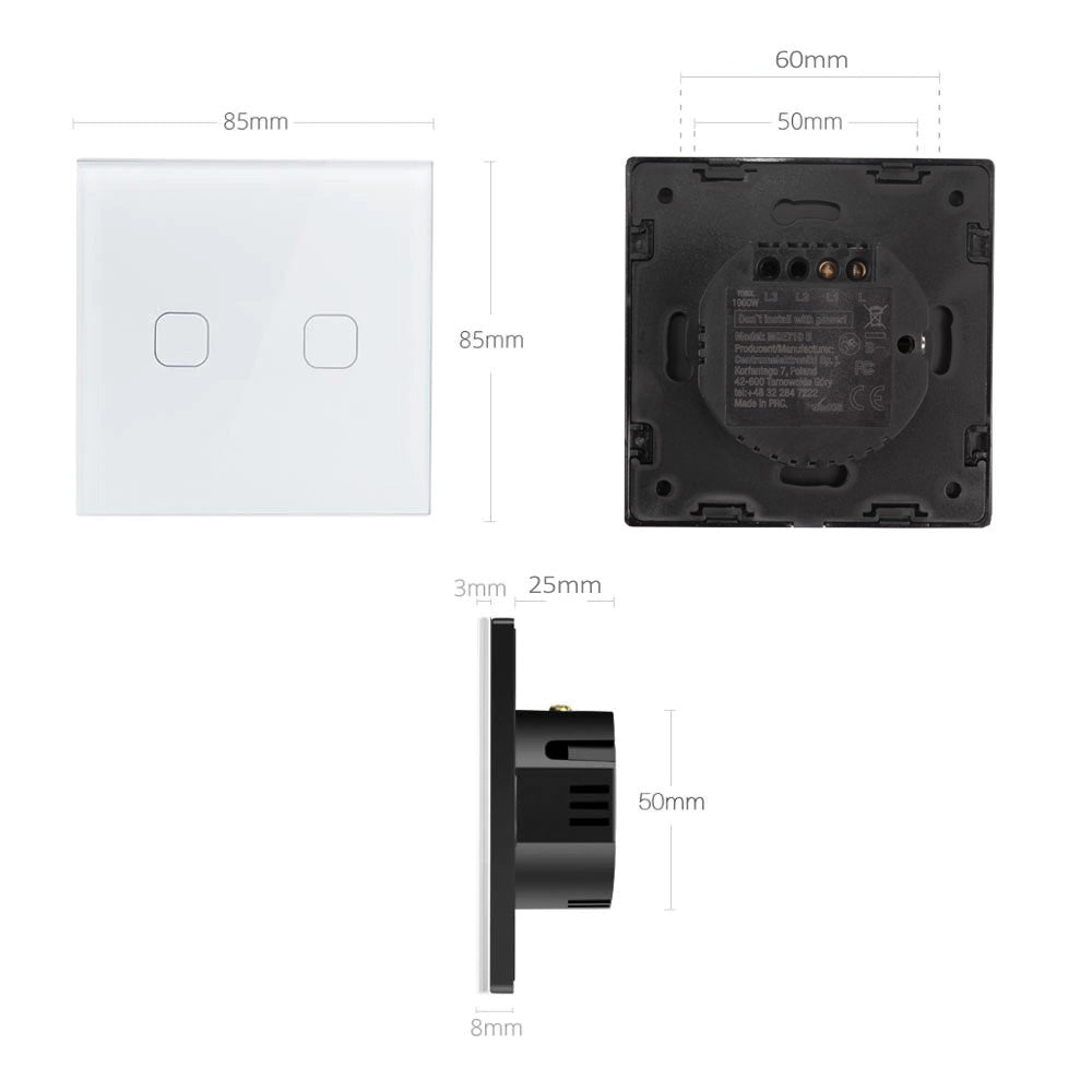 Touch Wechselschalter Lichtschalter Kreuzschalter Wandschalter Treppenschalter mit Farbwechsel LED Hintergrundbeleuchtung Einbauschalter 1-Fach Eckig Weiß