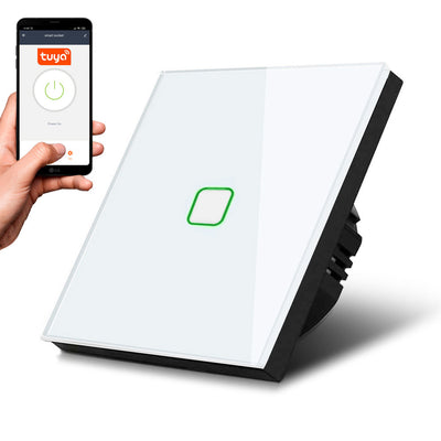 Smart WiFi Touch Light Switch Kompatibel mit Tuya APP Wandschalter Glas-Schalter mit Farbwechsel LED Backlight Einbauschalter 85x85mm (1-fach Winkel, Weiß)