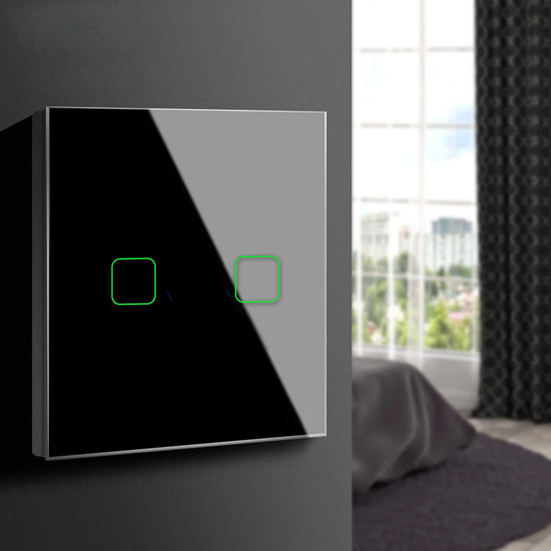 Smart WiFi 2-Fach Touch Lichtschalter Kompatibel mit Tuya APP Wandschalter Glas Schalter mit Farbwechsel LED Hintergrundbeleuchtung Einbauschalter 85x85mm (2-Fach Eckig, Schwarz)