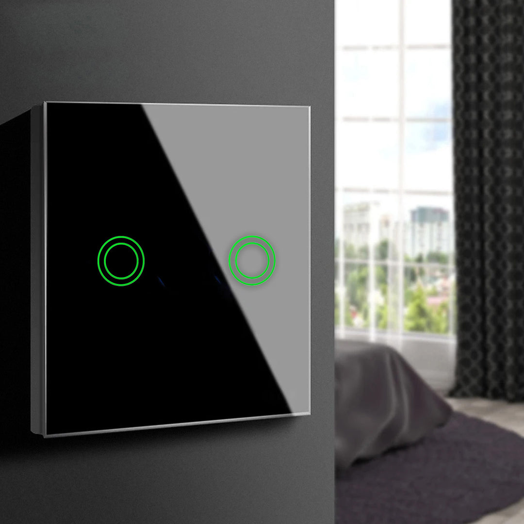 Maclean - Aanraakschakelaar Slimme WiFi 2-voudige Touch Light Switch compatibel met Tuya APP Wandschakelaar | Glazen schakelaar met kleur veranderende LED-verlichting